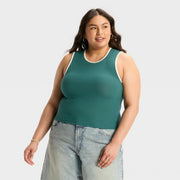 Women's Open Back Ribbed Tank Top - Wild Fable™ Dark Teal Green XXS