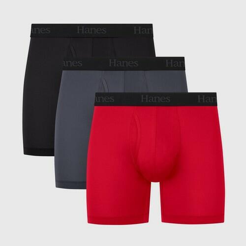 Hanes Originals Premium Men's Super Stretch Boxer Briefs 3pk - Gray/Red/Black L