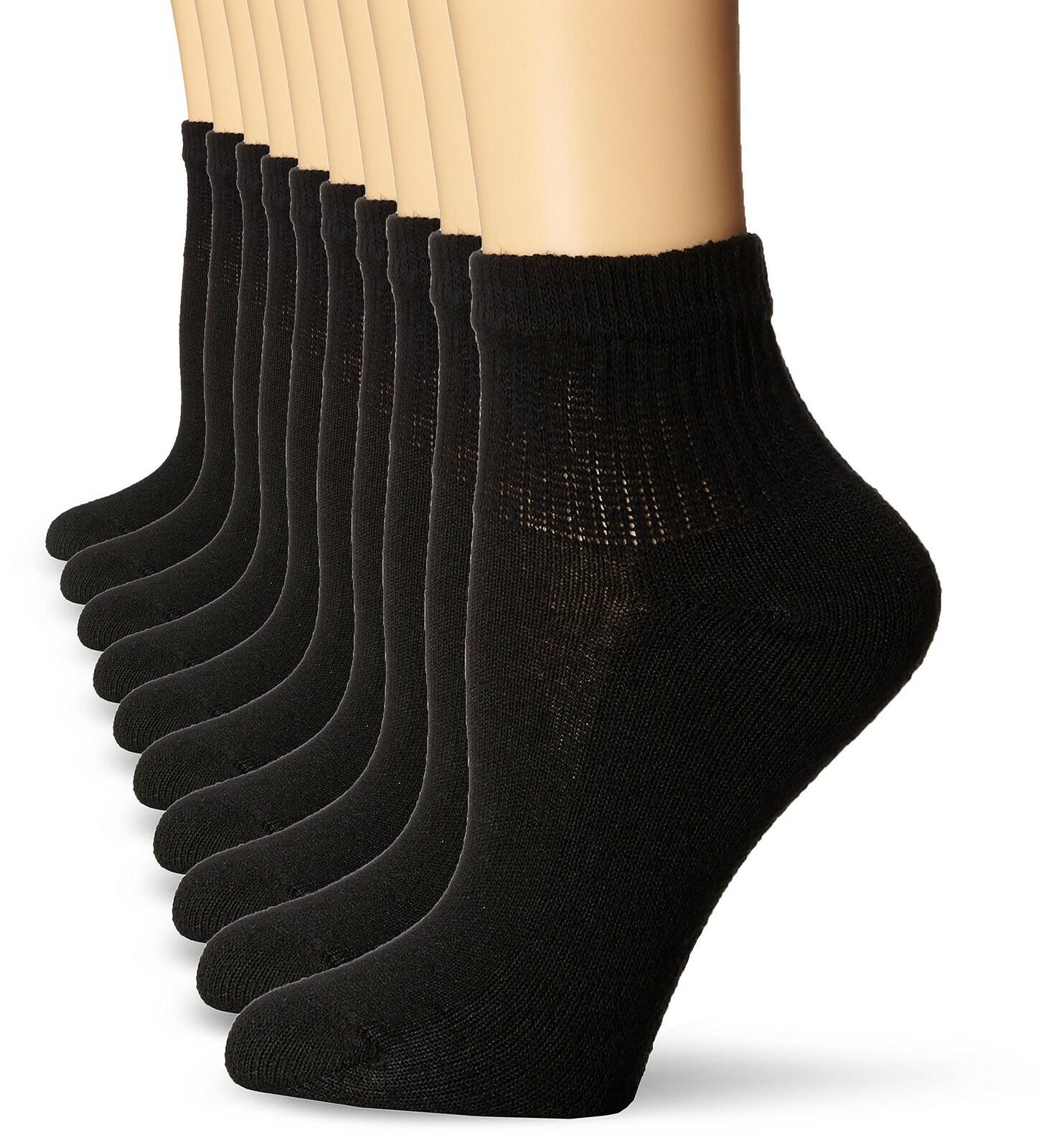 Hanes Womens Value, Moisture Wicking Ankle Socks, Black - 10 Pack, 5-9 US