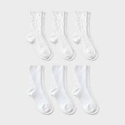 Girls' 6pk Pointelle Lettuce Edge Crew Dress Socks - Cat & Jack™ Bright White S