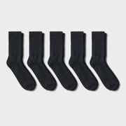 Men's Crew Socks 5pk - Dealworthy™ Black 6-12: Cushioned Sole, Midweight Knit,