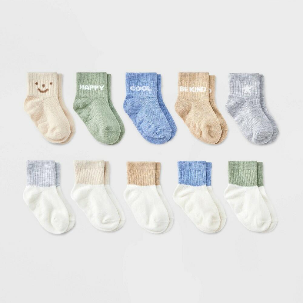 Baby Kids' 10pk Low Cut Socks - Cat & Jack™ 12-24M: Rib Cuffs, Midweight Knit, Solid & Classic Patterns