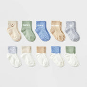 Baby Kids' 10pk Low Cut Socks - Cat & Jack™ 12-24M: Rib Cuffs, Midweight Knit, Solid & Classic Patterns