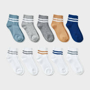 Boys' 10pk Varsity Striped Ankle Socks - Cat & Jack™ Gray/Blue/White L