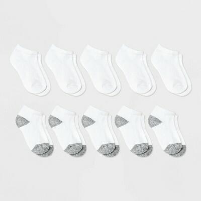 Boys' 10pk Low Cut Athletic Socks - Cat & Jack™ White L