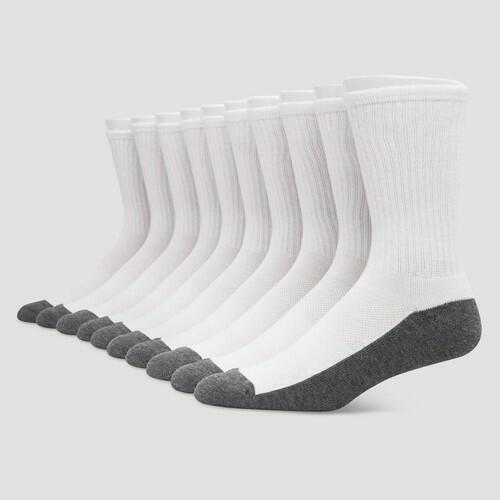 Hanes Premium Men's Crew Socks 10pk - White 6-12: Cushioned Sole