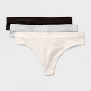 Auden Women's Seamless Thong Underwear 3pk - Black/Silver/White - S