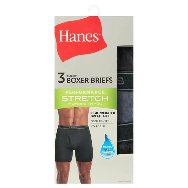 Hanes Men's Performance Stretch Boxer Briefs - 3 Pack Black/Gray XL