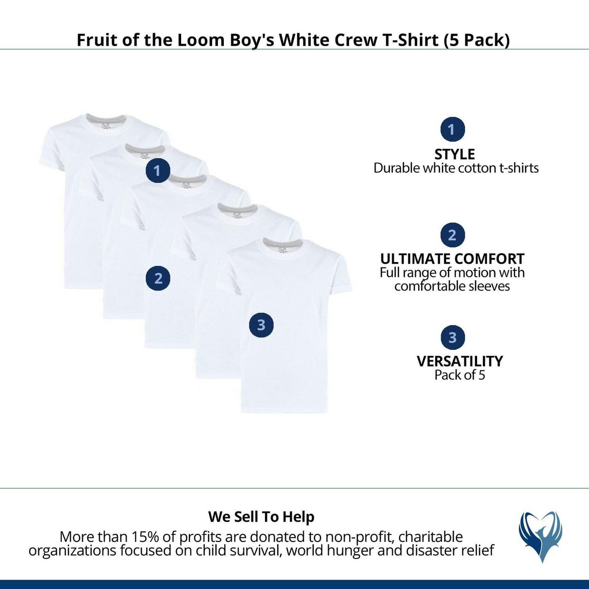 Fruit of the Loom Boys' Crew T-Shirts 5pk - White - M