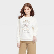 Women's Country Music Teddy Bear Graphic Sweatshirt - White XS: Zoe+Liv, Cotton-Polyester Blend, Midweight Fleece, Ribbed Cuffs and Hem