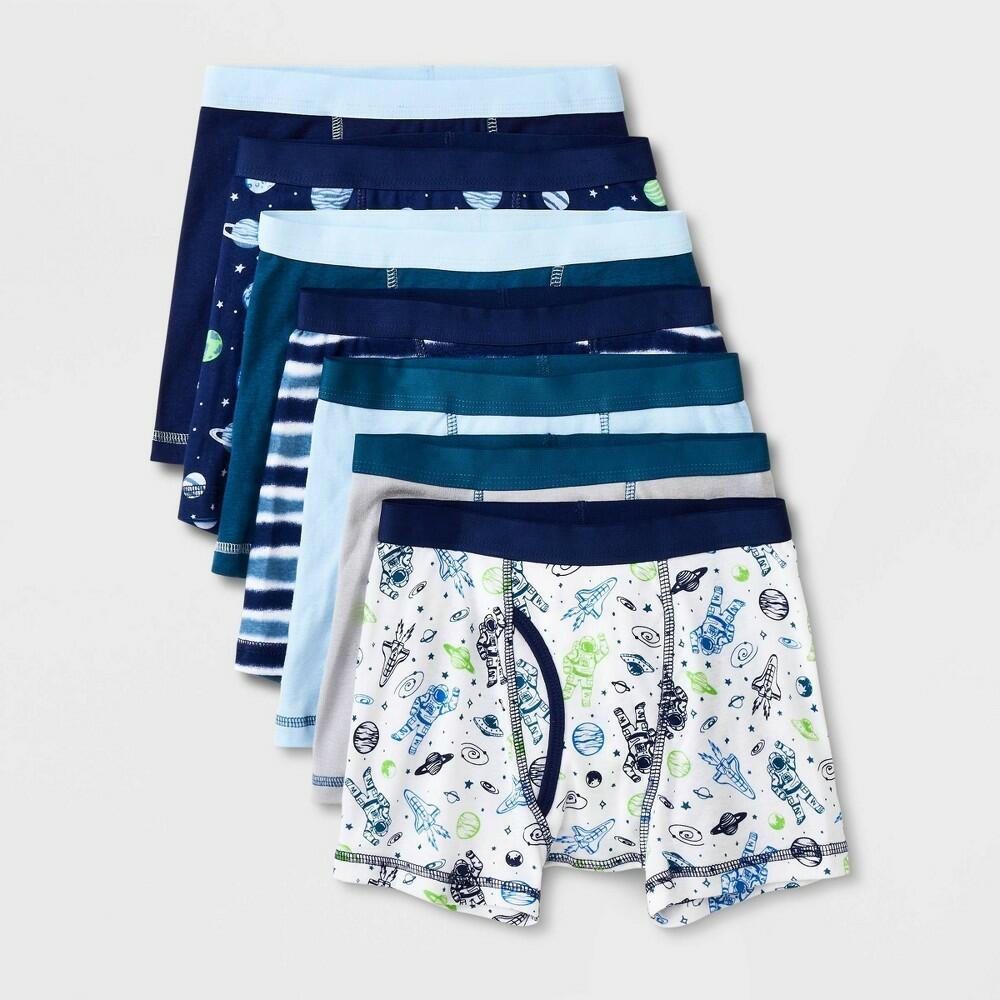 Cat & Jack Boys' Space Boxer Briefs 7pk - Blue/White - L