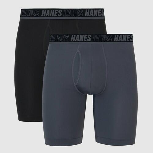 Hanes Premium Men's Pouch X-Temp Long Leg Boxer Briefs  Gray/Black  2-Pk Size: S