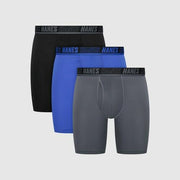 Hanes Men's Total Support X-Temp Long Leg Boxer Briefs 3pk - Blue/Gray/Black M