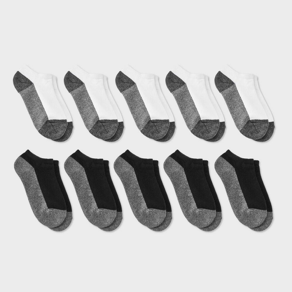 Boys' 10pk Low Cut Socks - Cat & Jack™ Black/Gray/White M