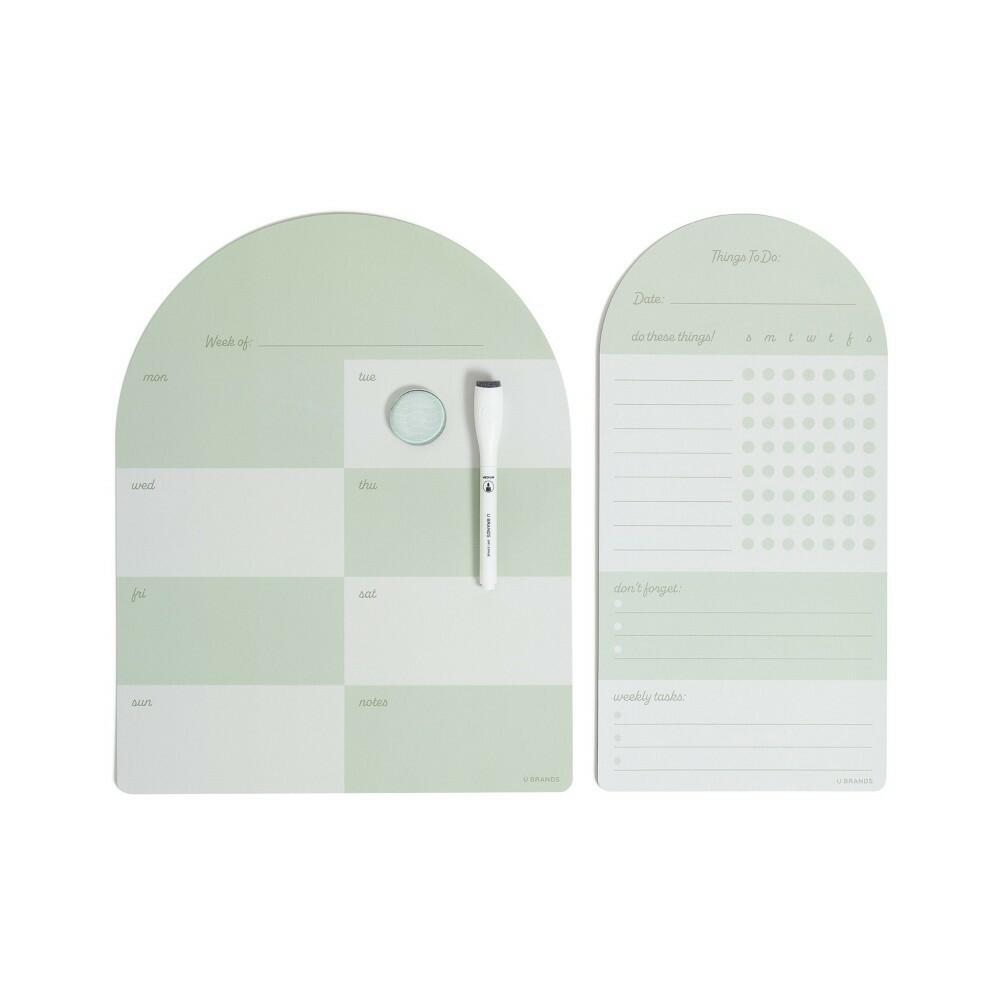 Sage Green 4-Piece Arch Weekly Dry Erase Vinyl Planner Set by U Brands