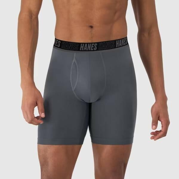 Hanes Moves Premium Men's X-Temp Long Leg Boxer Briefs 2pk - Gray/Black, Large