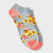 Women's Garden Chick Low Cut Socks Heather Gray/Peach 4-10 Animal Icon Pattern