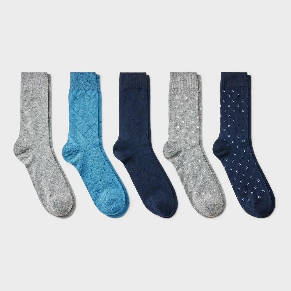 Goodfellow & Co Men's Dress Socks 5pk - Heather Gray/Navy/Blue - 7-12