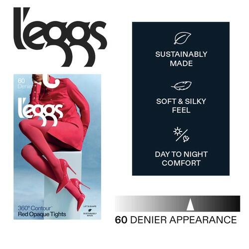 L'eggs 360 Degree Contour Women's Opaque Shaping Tights- 60D, Red, XL