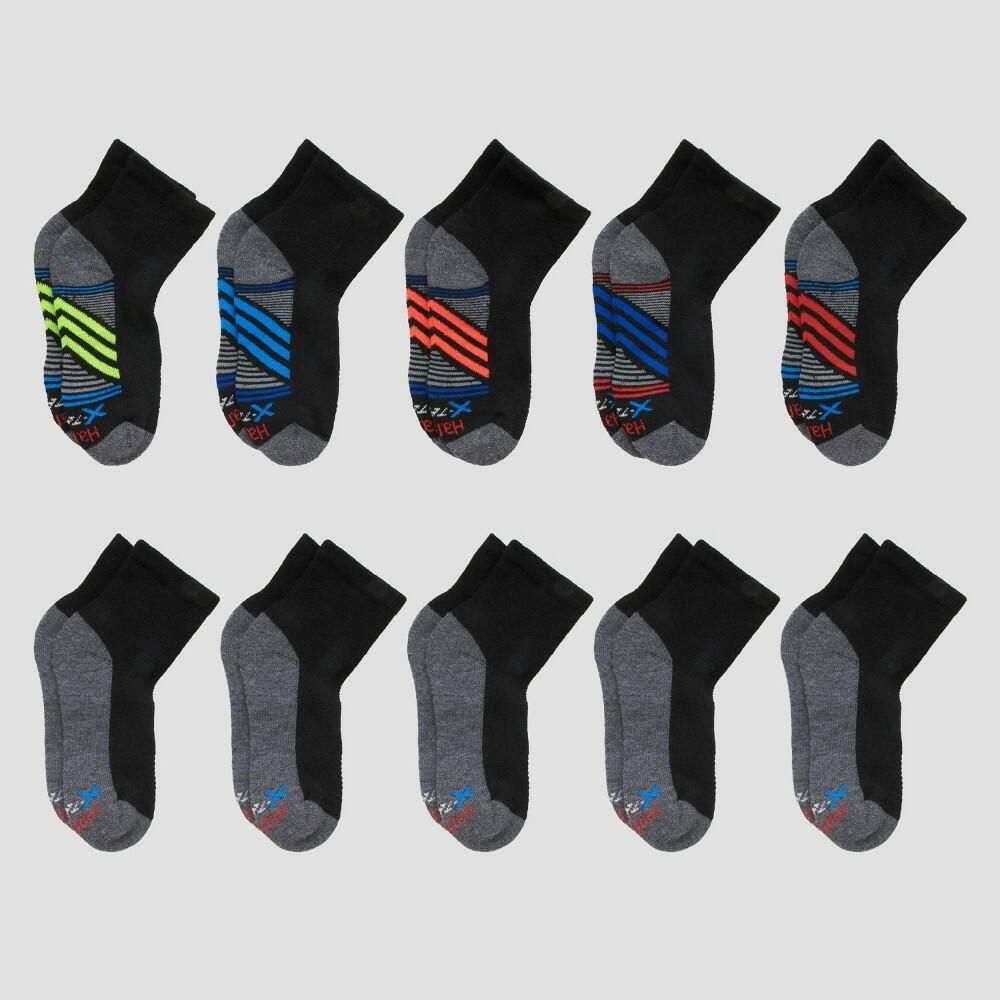 Hanes Boys' 10pk Premium Ankle Athletic Socks - Black L