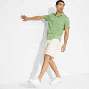 Men's Short Sleeve Knit Button-Down Shirt- Original Use™- Green L: Recycled Polyester, Midweight Jacquard Knit, Camp Collar, Side Vent