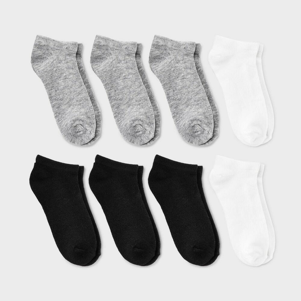 Kids' 8pk Low Cut Socks - Dealworthy™ White/Gray/Black XS/S