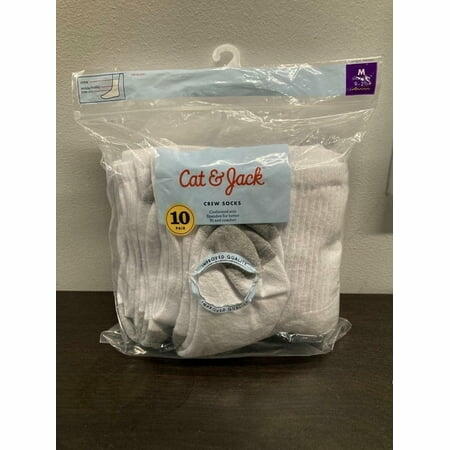 Boys' 10pk Athletic Crew Socks - Cat & Jack™ White M