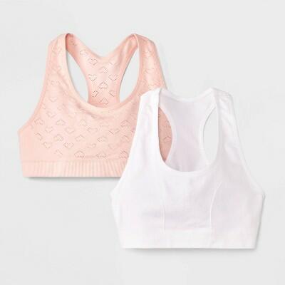 Girls' 2pk 'Hearts' Printed Sports Bra - Cat & Jack™ Peach Orange L