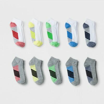 Boys' 10pk Stripe Low Cut Socks - Cat & Jack™ Asst Color S: Knit