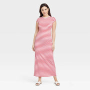 Women's Short Sleeve Knit Maxi Dress - A New Day™ Red/White Striped XS: Cotton Modal Spandex Blend, Crew Neck