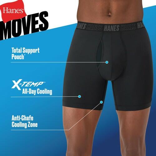 Hanes Men's Performance Boxer Brief, Total Support Long Leg, 3-Pack, 6" Small