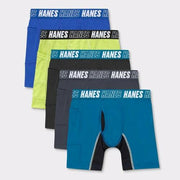 Hanes Moves Boys' 5pk Anti-Chafe Boxer Briefs - Blue M: Moisture Wicking