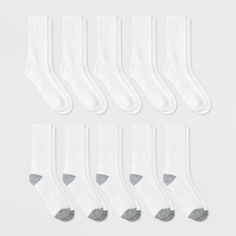 Boys' 10pk Athletic Crew Socks - Cat & Jack™ White M