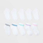 Girls' 10pk Ankle Striped Socks - Cat & Jack™ M: Cushioned Heel Toe, Knit