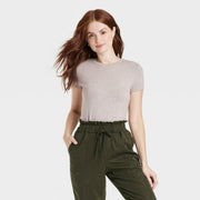 Women's Short Sleeve Brushed Knit T-Shirt - A New Day™ Beige S