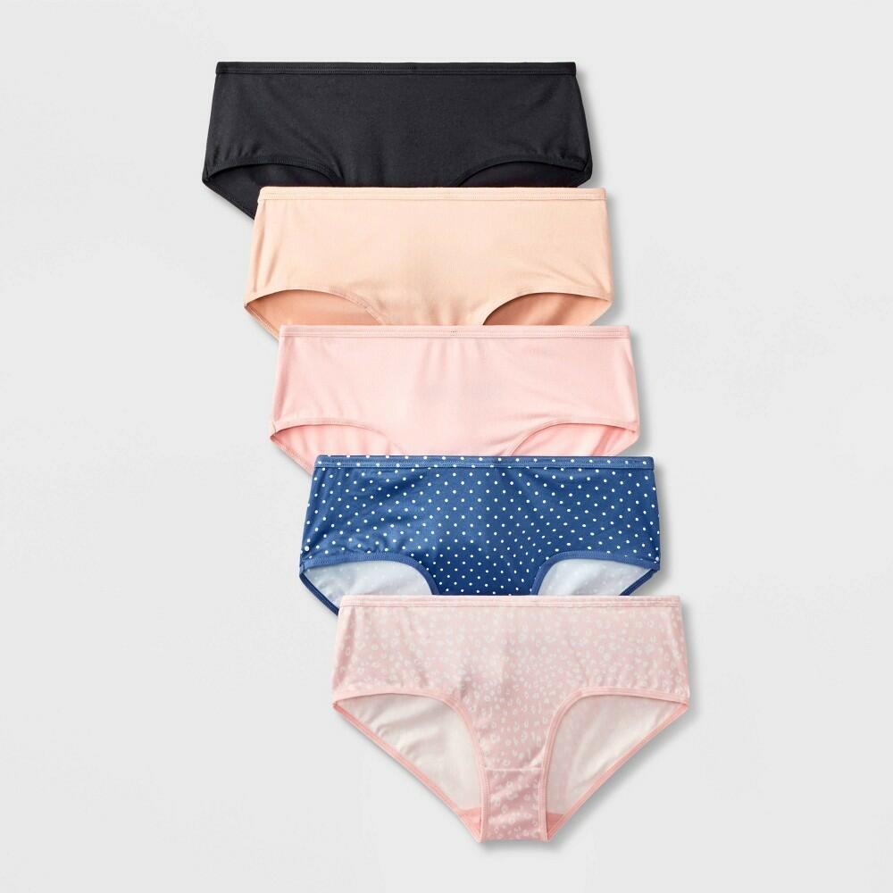 Girls' 5pk Animal and Dot Printed Microfiber Hipster Underwear - art class™ L