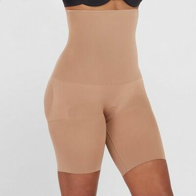 ASSETS by SPANX® Women's High-Waisted Mid-Thigh Shorts - Café Au Lait M