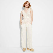 Women's Asymmetrical Hem Flounce Tank Top - Wild Fable™ Cream Floral XS: V Neck, Lace Trim, Ruffles