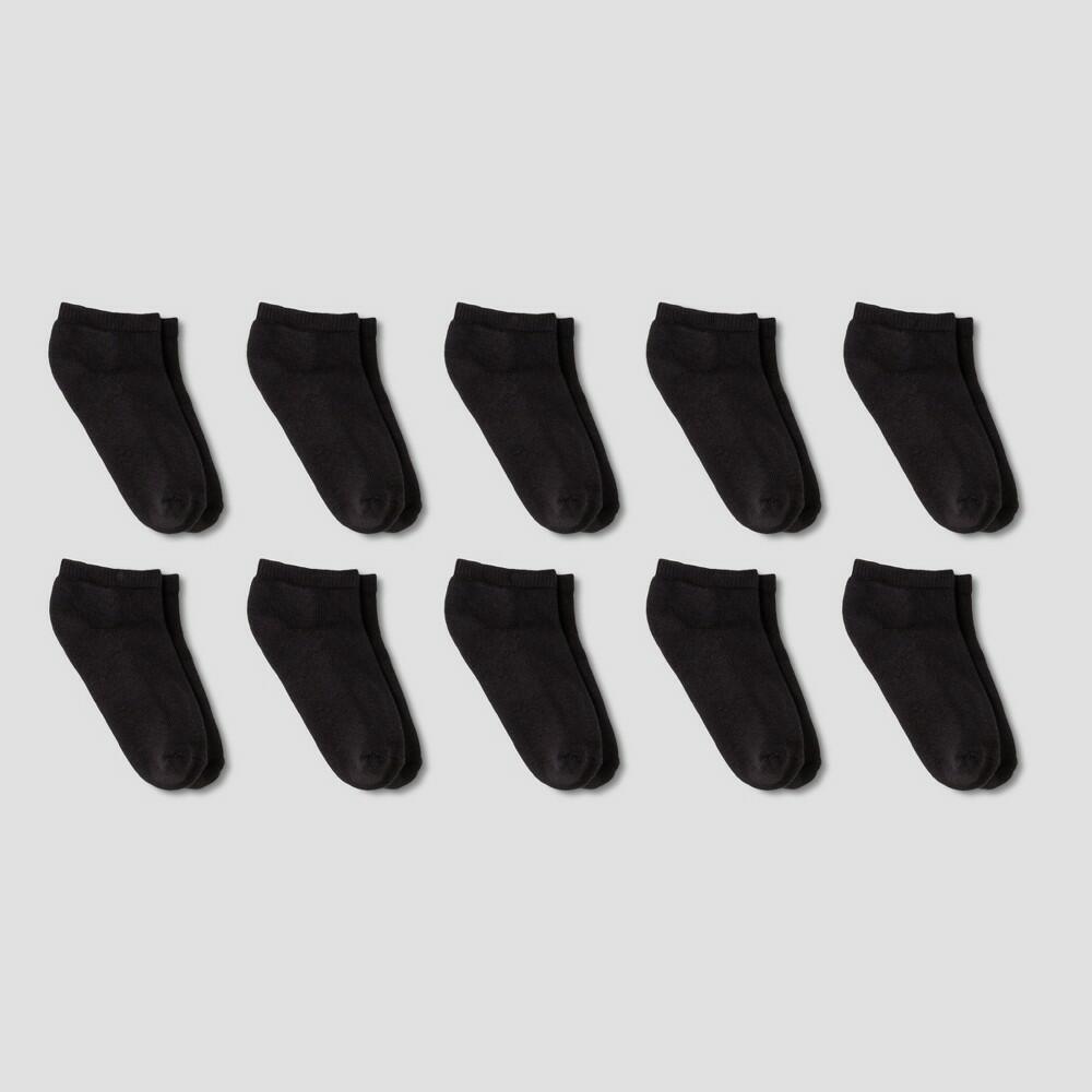 Boys' 10pk Low Cut Athletic Socks - Cat & Jack™ Black M