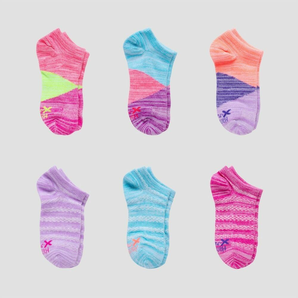 Hanes Premium Girls' 6pk Super No Show Athletic Socks - Colors May Vary Vary L