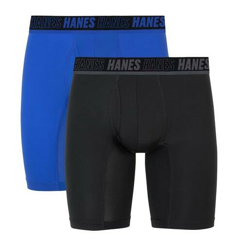 Premium Men's Anti-Chafe X-Temp Long Leg Boxer Briefs 2pk Black/Blue, Small