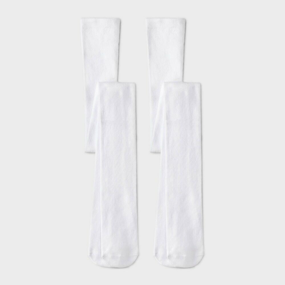 Cat & Jack Girls' Cotton Tights 2pk - Ivory - M