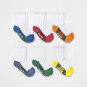 Toddler Boys' 6pk Crew Socks - Cat & Jack™ 4T-5T: Cotton Blend, Stripe Pattern, Knit Construction, Flat Seams