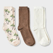 Women's Palm Tree 3) 3pks Crew Socks - A New Day™ Pink/Brown Heather/Ivory 4-10