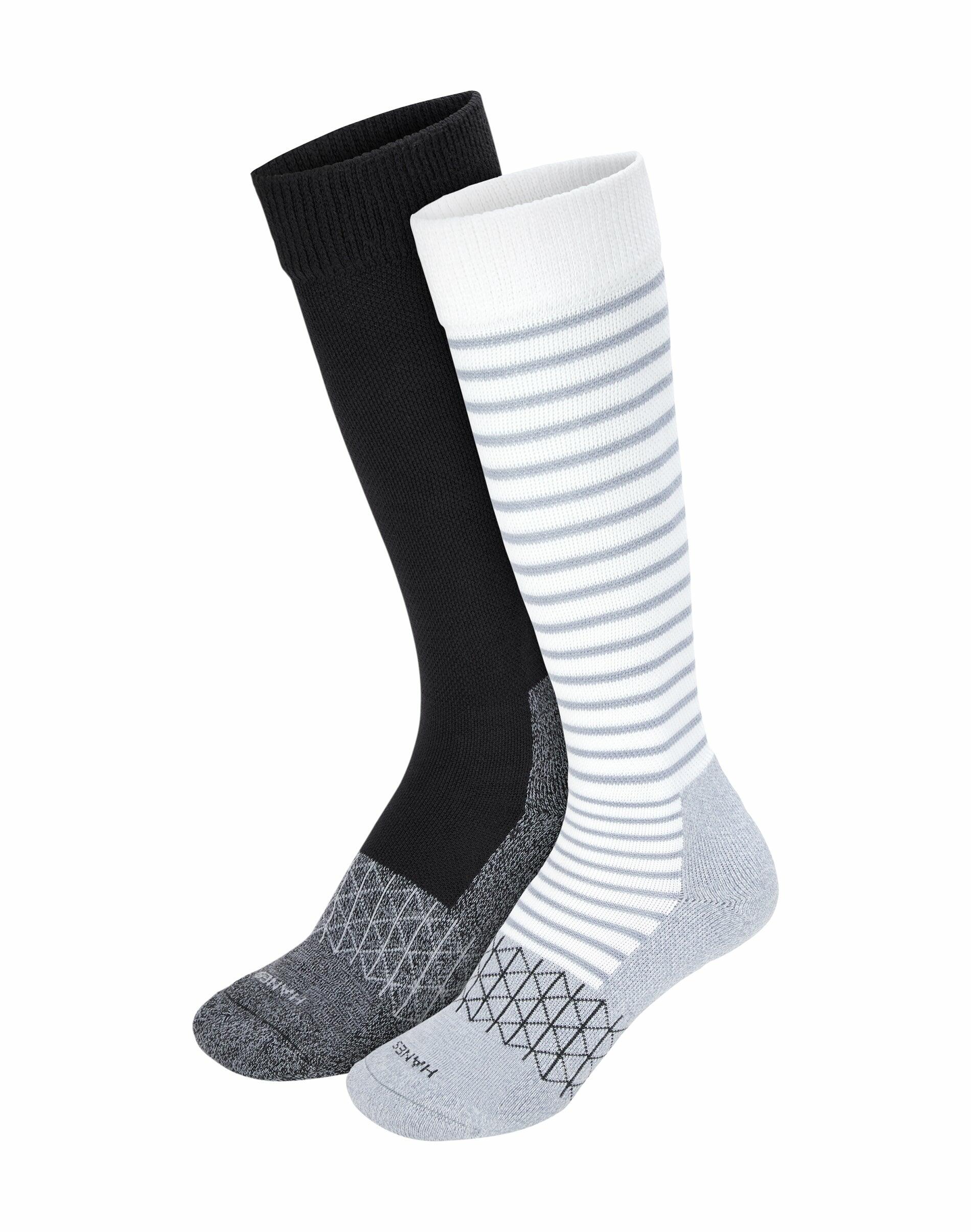 Hanes Women's Wellness 2pk Over Calf Socks, Mild Compression - Gray/Black 5-9