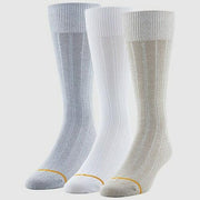 Signature Gold by GOLDTOE Men's Ultra Soft Ribbed Crew Socks 3pk - Gray/White/Khaki 6-12.5