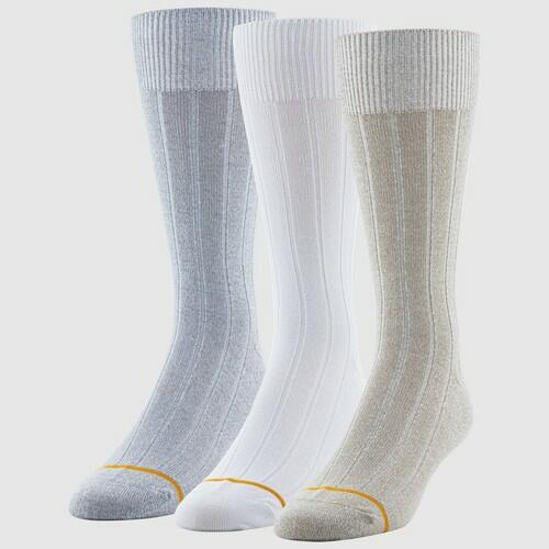 Signature Gold by GOLDTOE Men's Ultra Soft Ribbed Crew Socks 3pk - Gray/White/Khaki 6-12.5