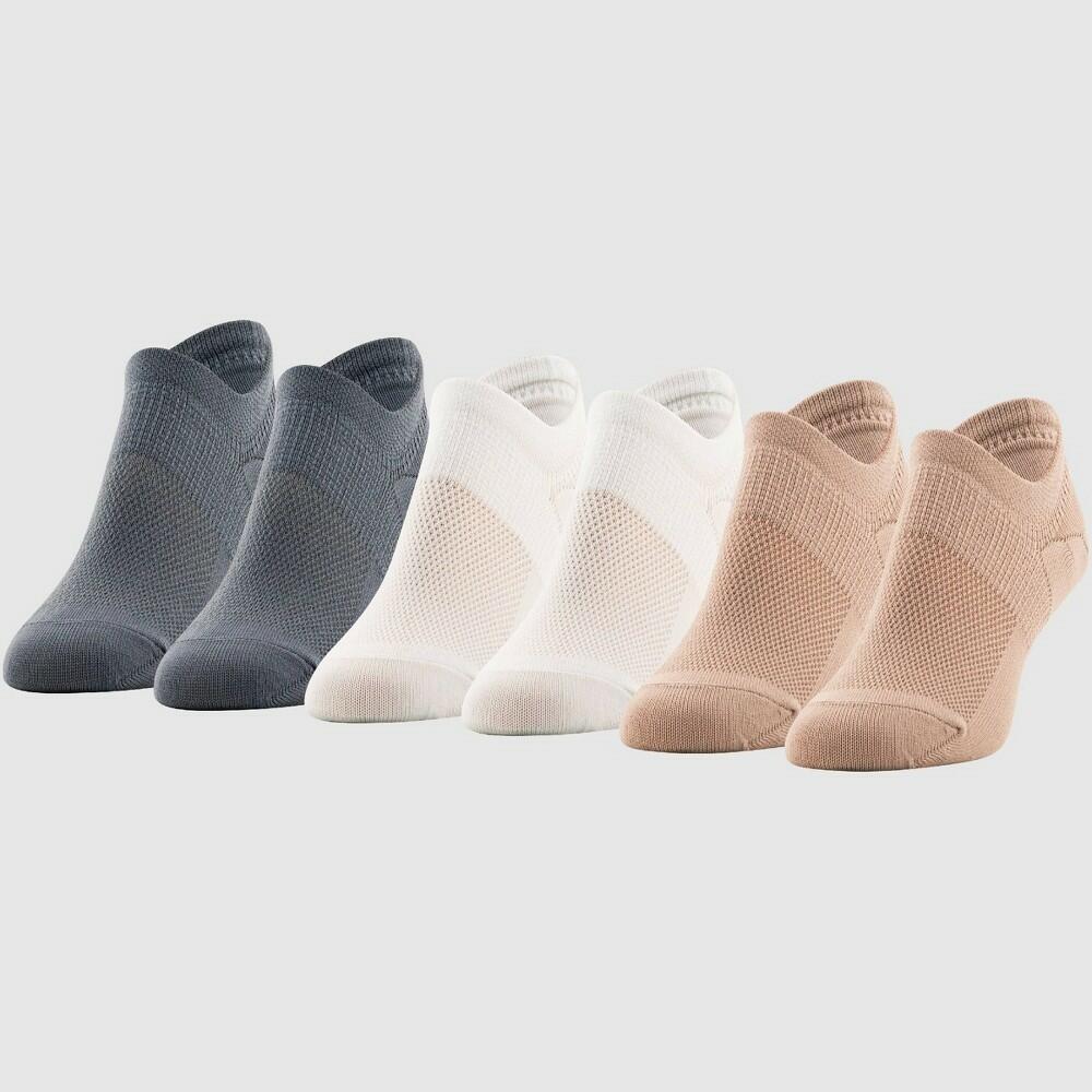 Peds Women's All Day Active No Show Socks 6pk - Pewter/White/Beige - 5-10