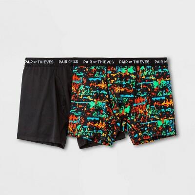Pair of Thieves Men's Boxer Briefs 2pk - Red/Blue/Green/Orange Sound Waves Small