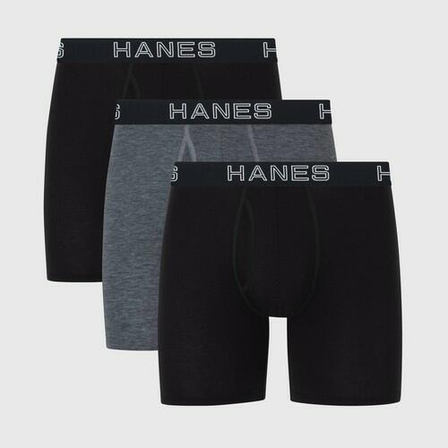Hanes Premium Men's 3pk Boxer Briefs Total Support Pouch - Gray/Black L